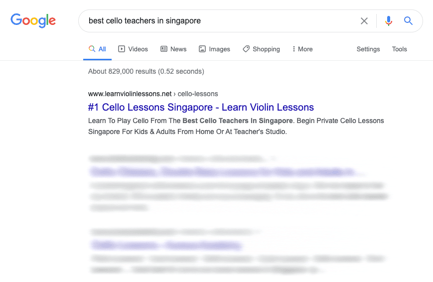 google search for best cello teachers in singapore
